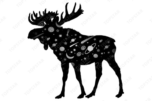 Download Moose Silhouette Stars Planets Pattern - Silhouette Collection